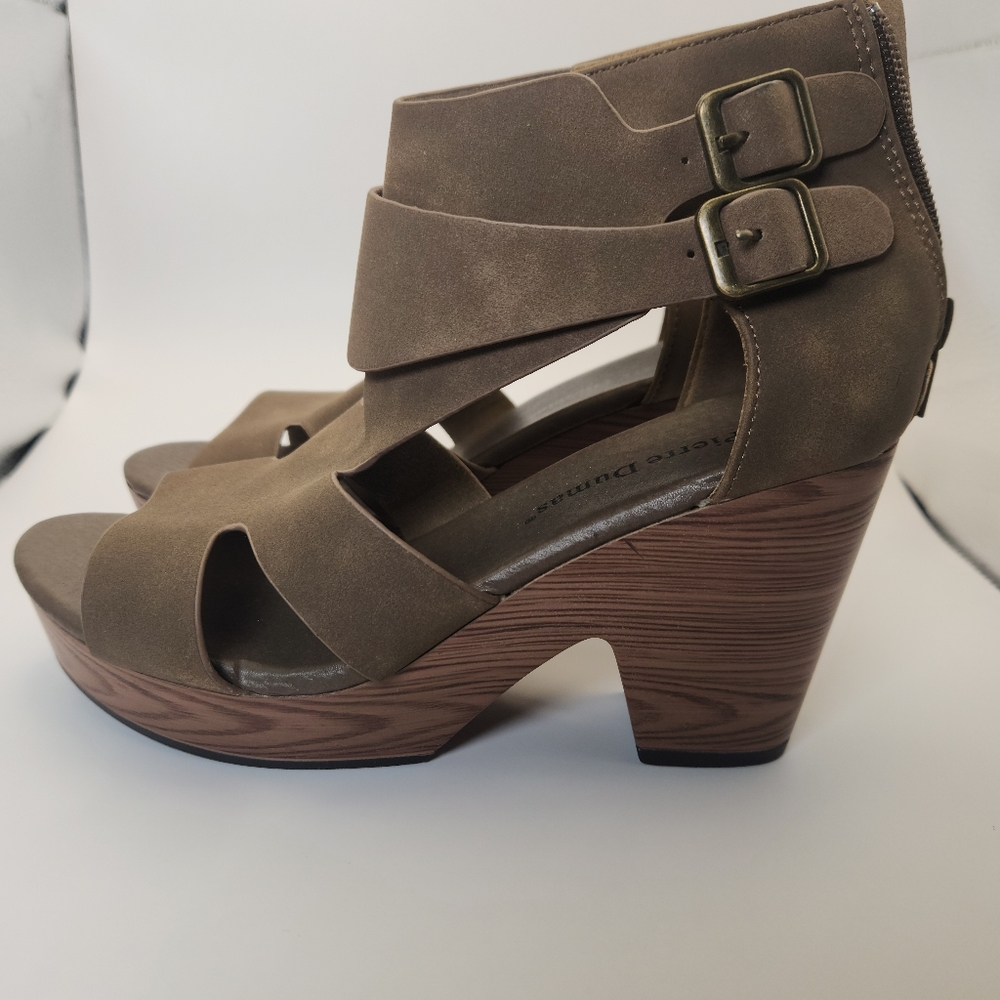 Pierre Dumas PAM-4 Taupe Size 5 M Open Toe Heels Zipper Platform Sandals Tan - Picture 8 of 8